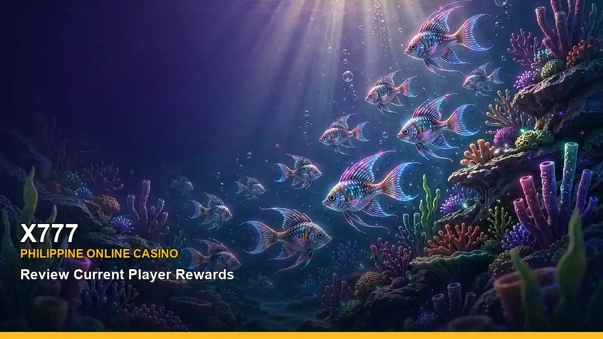 Casino fishing game artwork showing a school of fish. Review the game window for availability, rules, odds, and settlement details before playing.