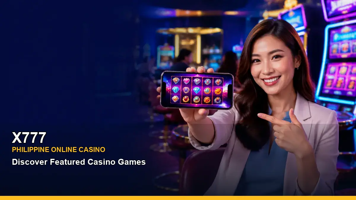 Mobile casino play concept featuring an adult Filipina host; check the available game details, age requirement, and current terms before taking part.